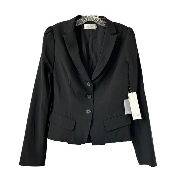 NEW Badgley Mischka Black Wool Blazer Jacket Button Pointed Collar Women 12 - Picture 1 of 6